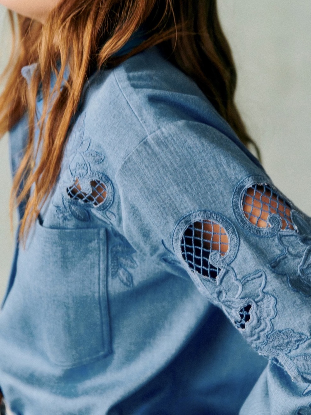 Sezane Light Blue Embroidered Denim Shirt NWT - Picture 2 of 2